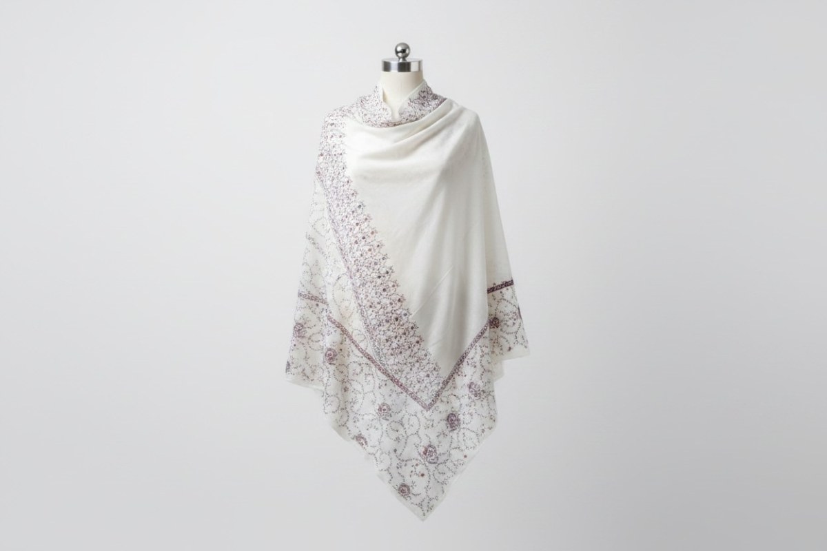 Ivory Elegance Embroidered Shawl